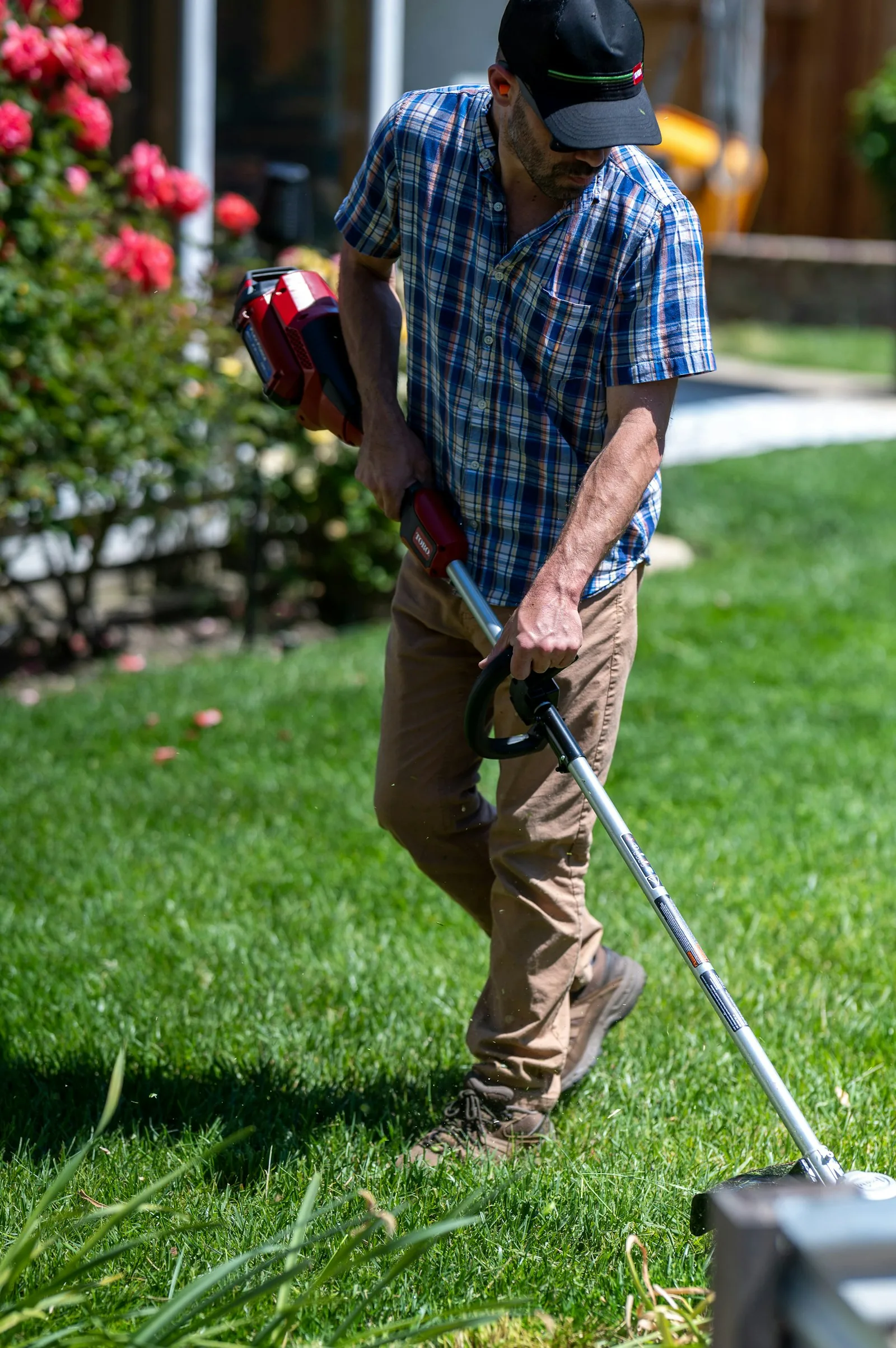 Edging a lawn along a planted border